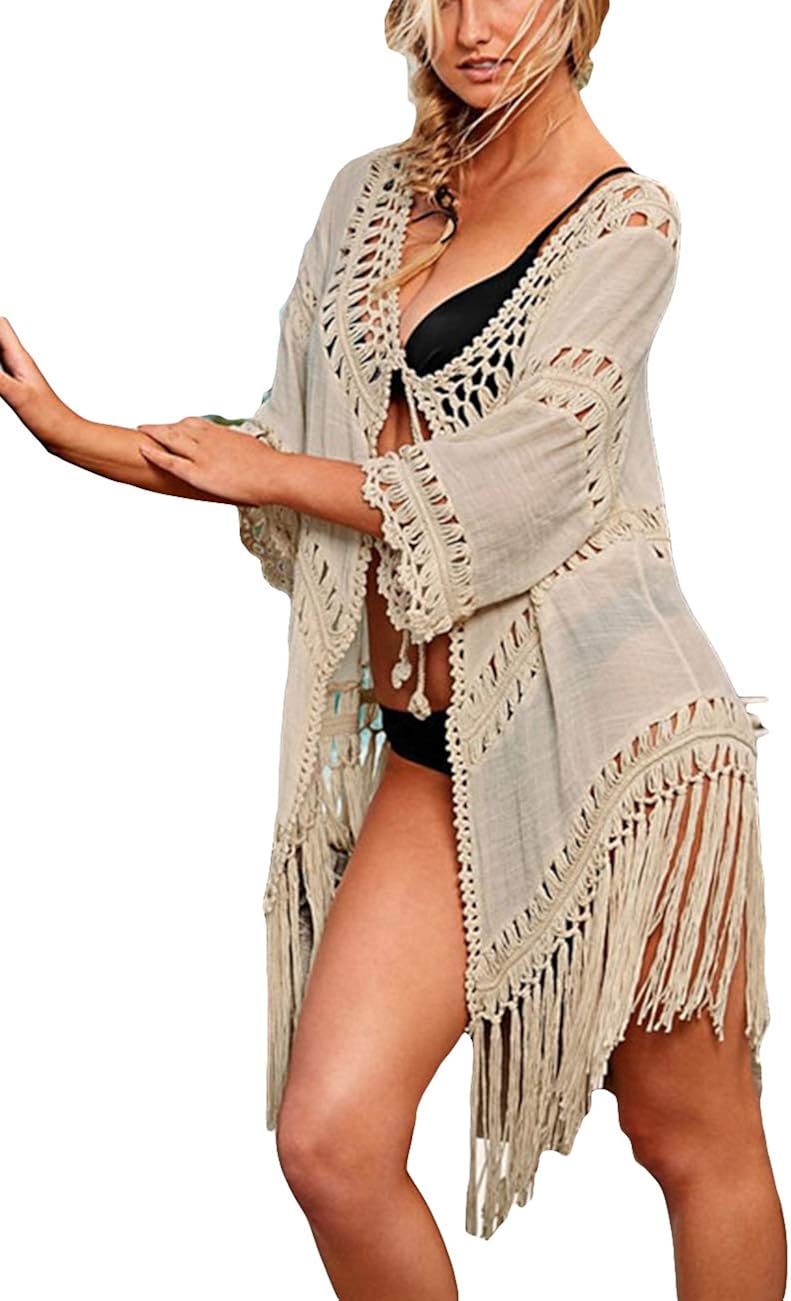 white boho beach cover up