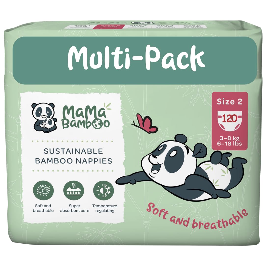 Mama Bamboo Soft, Breathable, Sustainable Bamboo Nappies (Size 2 x 120 Nappies)