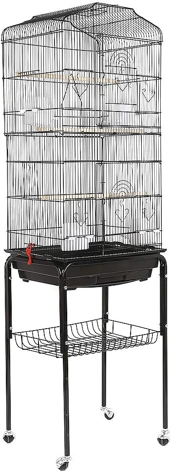 YJIIJY Volière pour Oiseaux Cage sur roulettes, Grande Volière Cage Oiseaux, pour Perruche Calopsittes Inséparables Mandarins Canaris, 46 x 35,3 x 150,6 cm, Schwarz 