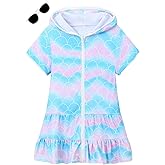 LUCKYGAL Girls Swim Cover Up Kids Swimsuit Coverup Terry Zip-Up Beach Bathing Suit Wraps with Sunglasses