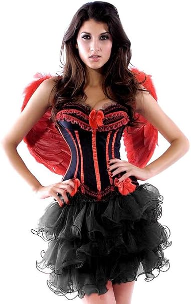 R Dessous Damen Kostum Corsage Flugel Rock Tutu Halloween Roter Engel Bad Red Angel Fee Amazon De Bekleidung