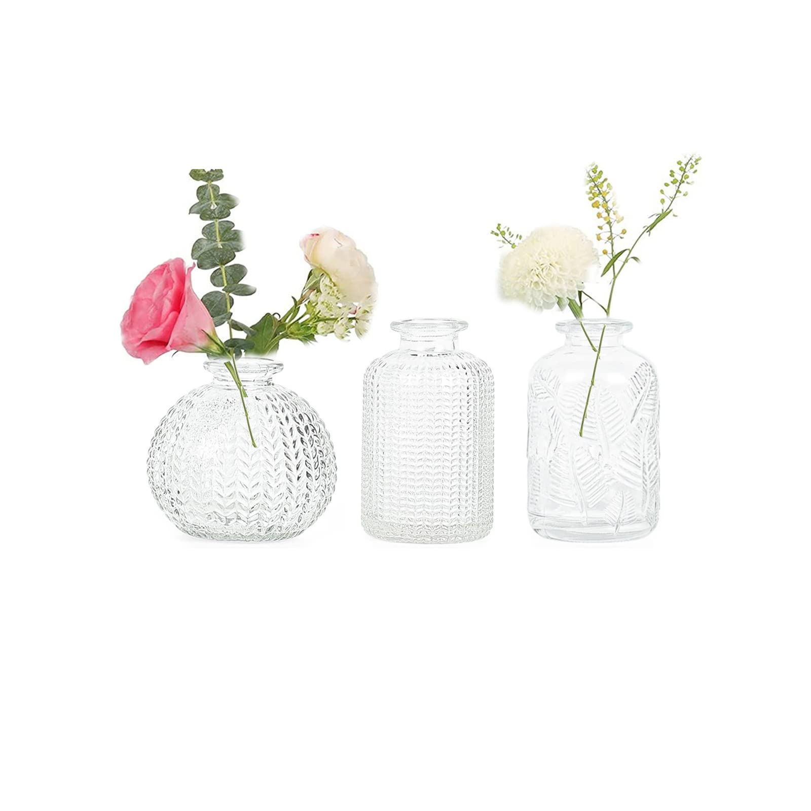 Small Vases for Flowers EylKoi - 3pcs/set Bud Vase Glass Clear Different Shapes, Vintage Wedding Decor, Bud in Bulk for Centerpieces Small Glass Single Flower for Home Events Table