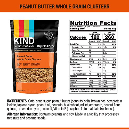 KIND Healthy Grains Clusters, Peanut Butter Whole Grain Granola, 10g