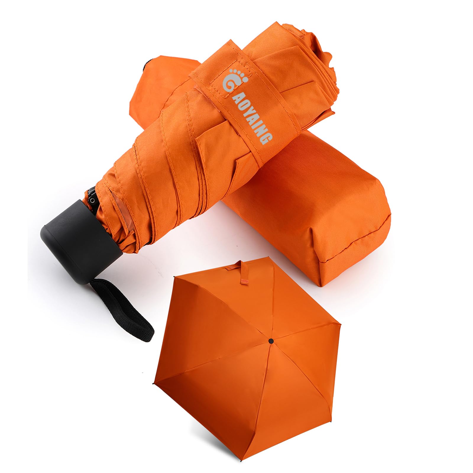 Photo 1 of Small Mini Umbrella with Case by GAOYAINIG Light Compact Design Perfect for Travel Lightweight Portable Parasol Outdoor Sun&Rain Umbrellas 34 Inches Orange