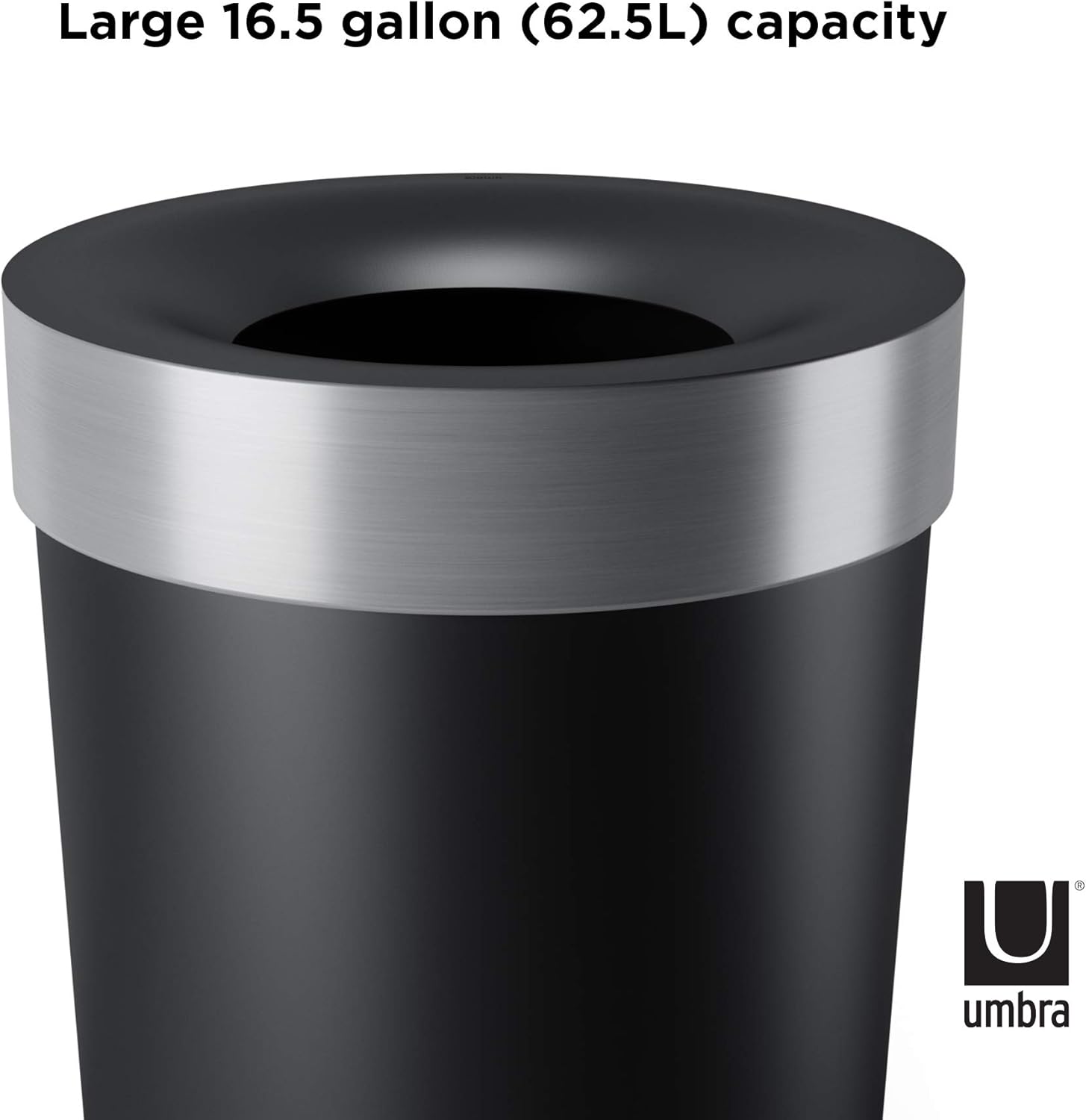 Umbra Vento Open Top 16.5-Gallon Kitchen Trash Large, Garbage Can for Indoor, Outdoor or Commercial Use, Black/Nickel: Home & Kitchen
