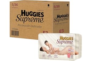 Pañal Huggies Supreme, unisex con 36 pzs, etapa 3, para bebés de hasta 7 a 10 kg. Único clinica y dermatologicamente probado