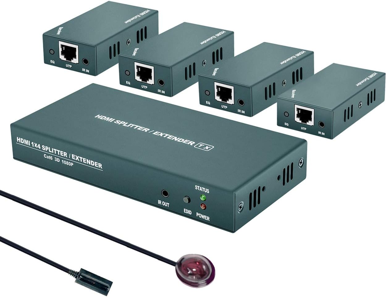 HDMI Extender Splitter 1x4 with IR, UHD 1080P60Hz, 4