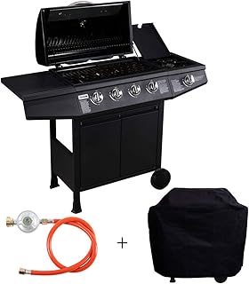 TAINO Basic 4+1 Gasgrill inkl. Abdeckung Druckminderer Grillwagen BBQ Edelstahl-Brenner Seitenkocher Gas-Grill TÜV Schwarz