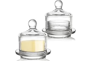 Dicunoy 2 Pack Glass Butter Dishes, Small Round Butter Keeper with Dome Lid and Handle, Clear Butter Serving Container with Cover, Round Crystal Mini Butter Cloche for Candy, Dessert, Parfait, Jam