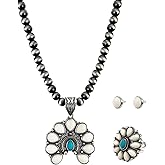 TOPACC Navajo Pearl Necklace Western Jewelry Set for Women Turquoise Necklace with Earrings Ring Cowgirl Accessory
