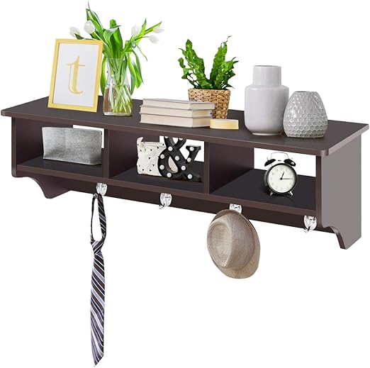 Amazon Com Giantex Hanging Shelf With Hooks Wall Mount Cubby