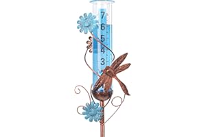 WONDER GARDEN Rain Gauge Outdoor, Decorative Rain Gauges Outdoors Best Rated with Dragonfly and Flower, Freeze Proof Water Rain Measure Gauge for Yard Patio Lawn Garden Decor