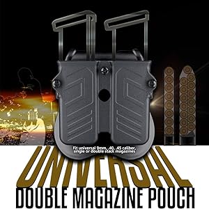 Magazine Holder for 9mm 10mm .40 .45 Caliber Double & Single Stack Mags, Universal Mag Pouch for 1911 Glock S&W Springfield Ruger Sig Beretta Taurus Walther CZ H&K -Adjustable Size & Direction