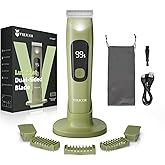 VIKICON Body Hair Trimmer for Men & Women: Safety Electric Razor for Pubic, Legs, Chest, Face w/Dual-Sided Single Blade & 5 Guide Combs, Waterproof Smooth Intimate Shaver, 150min Long Battery Life