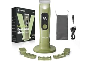 VIKICON Body Hair Trimmer for Men & Women: Safety Electric Razor for Pubic, Legs, Chest, Face w/Dual-Sided Single Blade & 5 Guide Combs, Waterproof Smooth Intimate Shaver, 150min Long Battery Life