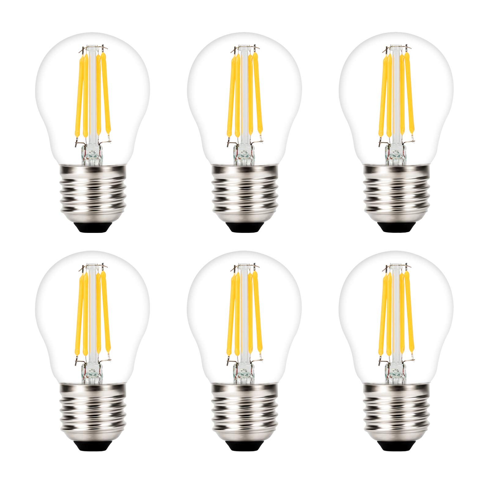ZFQ 4W G45 E27 LED Filament Golfball Bulb, Warm White 2700K Edison Screw 40W Incandescent Equivalent, LED Vintage Glass Mini Globe Bulb, Non-dimmable, 6 Pack