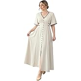 winkbay Women's Plus Size Deep V Neck Dress Summer Short Sleeve A Line Slit Elegant Casual Maxi Dresses