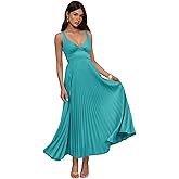 kilusoft Pleated Satin Wedding Guest Dress 2025 V Neck Backless Formal Midi Bridesmaid Dresses for Women