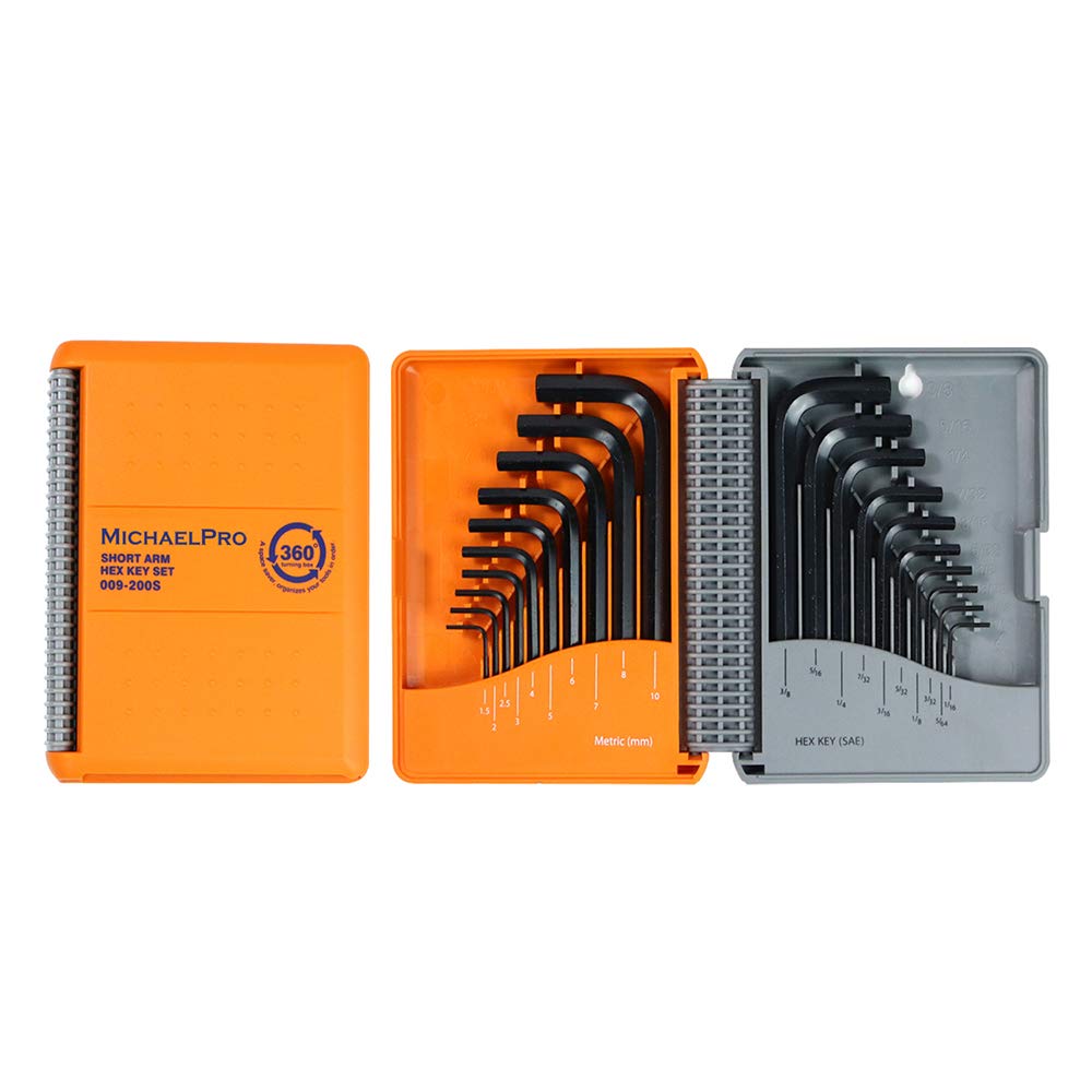 MichaelPro MP001046 Allen Key Set, Metric and Standard, Short Sleeve Allen Key Set in Industrial Quality with Foldable Allen Key Organiser with 20 Pieces, Made in Taiwan