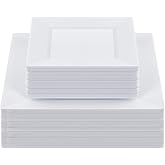 Goodluck 60 Pack Disposable Square Plastic Plates - Heavy Duty Dinner (9.5") & Dessert (6.5") Plates - Fancy for Wedding, Holiday, Birthday - White