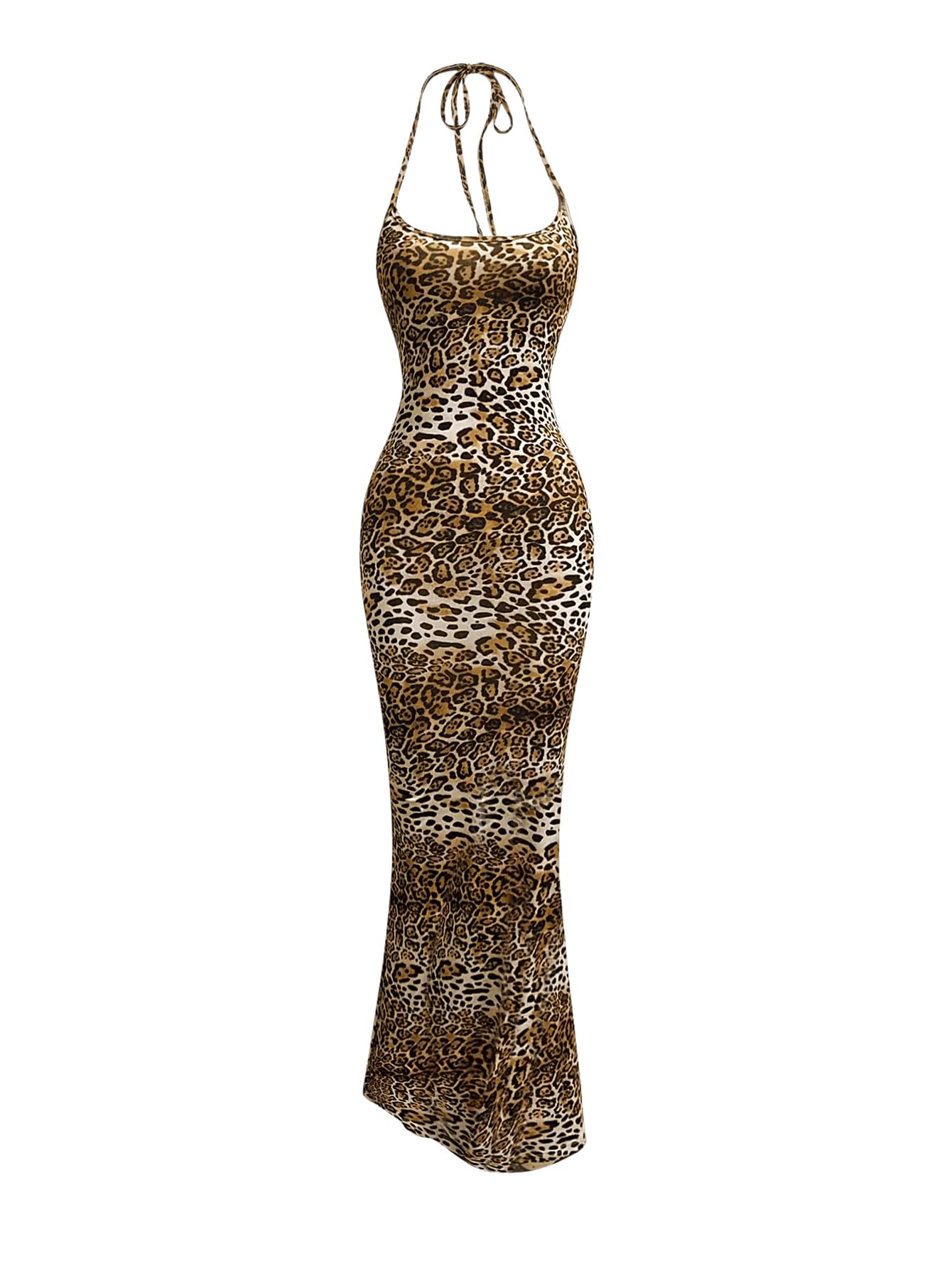 thumbnail image 2 of Floerns Women's Plus Size Leopard Print Halter Dress - Sleeveless Backless Bodycon Maxi 2 of 9