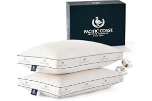 Pacific Coast Goose Feather and Down Bed Pillows for Side and Back Sleepers, King Size Set of 2, 100% Organic Cotton Cover, Firm Pillows, Gusseted Pillows of Hotel Collection