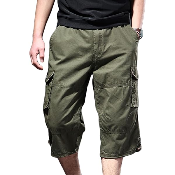 Men Plus Size Outdoor Straight Relaxed 3/4 Pants Beach Cotton No