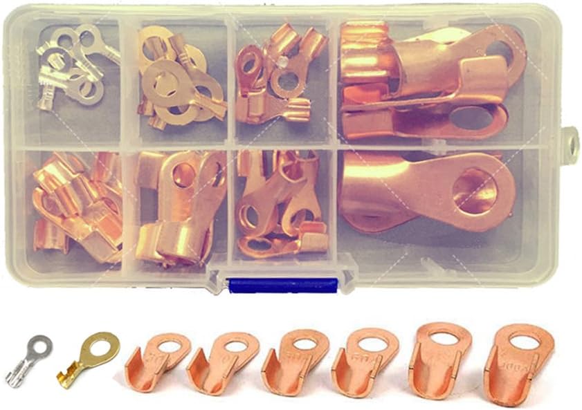 36pcs Open Barrel Wire Crimp Copper Ring Terminal Lugs Assortment Set 20A -200A