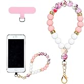 VICHUNHO Marble Silicone Beaded Phone Wrist Strap, Cellphone Lanyard with Tether Tab, Elastic Hands-Free Wristlet Bracelet
