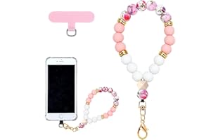 VICHUNHO Marble Silicone Beaded Phone Wrist Strap, Cellphone Lanyard with Tether Tab, Elastic Hands-Free Wristlet Bracelet