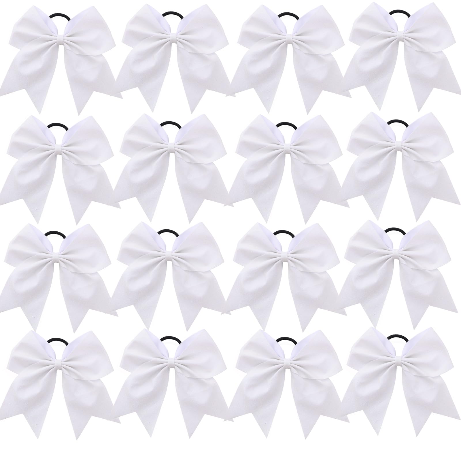 Photo 1 of 16 PCS Large Glitter White Cheer Hair Bows, Shiny Cheerleading Bows Ponytail Holder for Cheerleader Girls Softball Sports and Christmas Tree Decor (Glitter White)