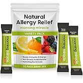 momilabs Morning Miracle Natural Allergy Relief Non-Drowsy Drink Mix for Sinus Support, Steady Energy, and Daily Natural Antihistamine for Adults and Kids (Non Caffeinated, 30 Stick Variety Pack)