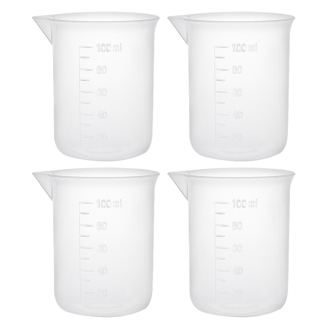 sourcingmap Measuring Cup 100ml PP Plastic Graduated Beaker Transparent for Lab Kitchen liquids 4pcs
