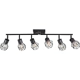 BANGANMA Matte Black Ceiling Mount Track Lighting 6-Light E26 for Kitchen | Matte Black 6-Light Farmhouse Track Lighting, Metal Cage, Adjustable Heads, E26 Base for Kitchen Bathroom Living Room