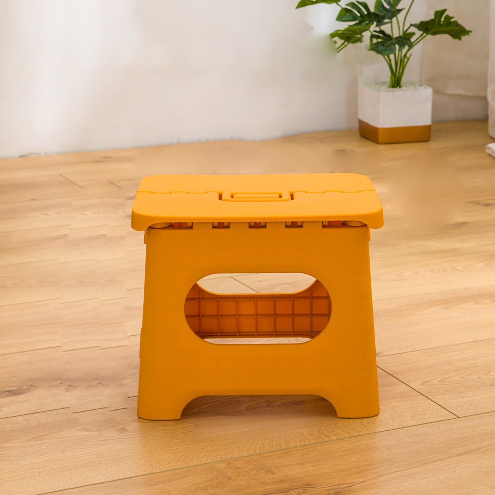 Tissting Step Stool 10 x 7.8 x 8.6in 150Lbs Load Bearing Yellow Plastic Folding Toddler Stools with Carrying Handle, Non-Slip Kids Footstool for Kitchen Bathroom