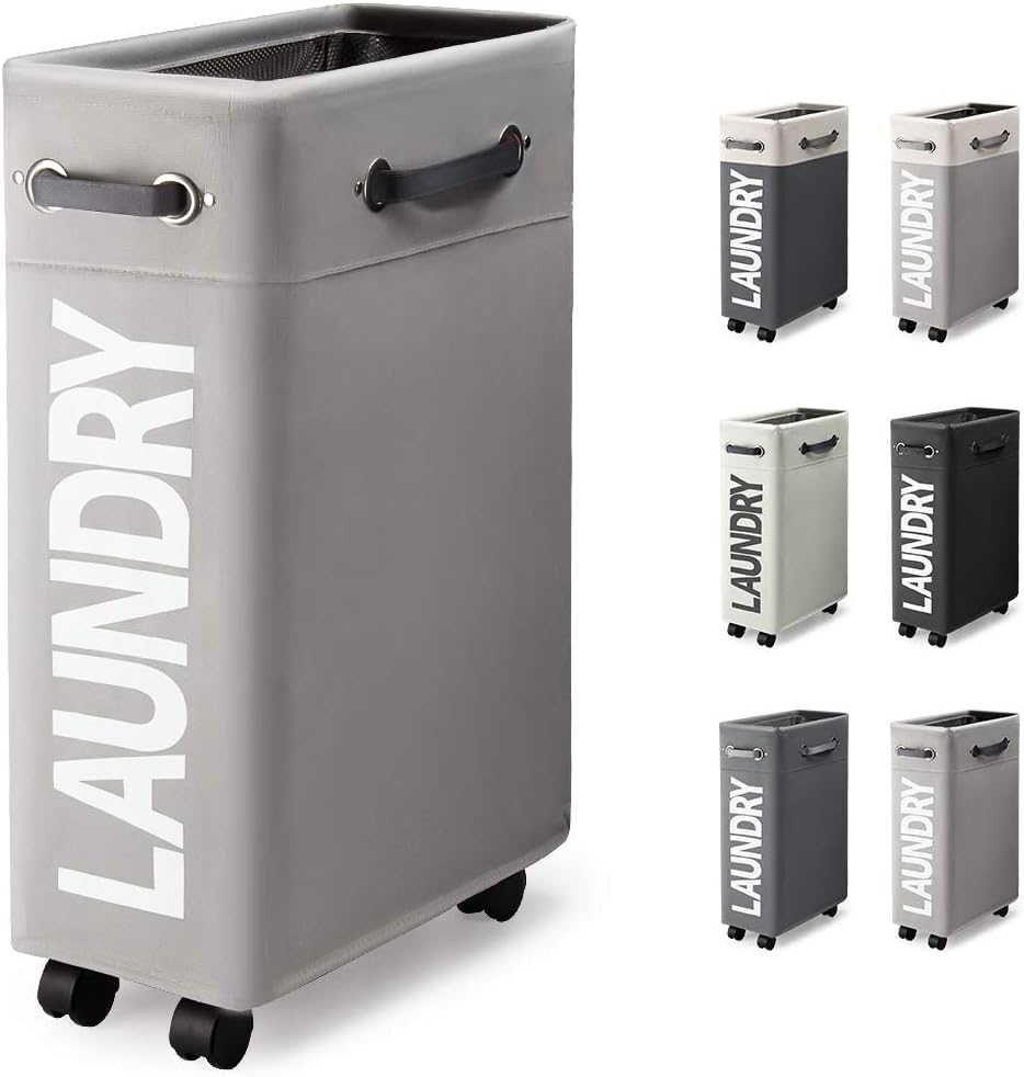 Weiao Wäschetonne mit Rollen 46L Slim Faltbarer Wäschekorb dünner