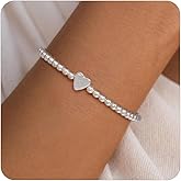 Gold Initial Bracelets for Women Trendy,14K Gold Plated Heart Beaded Bracelets Ball Bead Bracelet Dainty Personalized Name Letter Bracelet Gold Jewelry Fashion Accessories Birthday Christmas Gifts