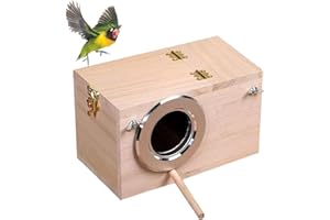 TFWADMX Parakeet Nesting Box, Bird Nest Breeding Box Cage Wood House for Finch Lovebirds Cockatiel Budgie Conure Parrot (M:9.8"×5.1"×5.3")