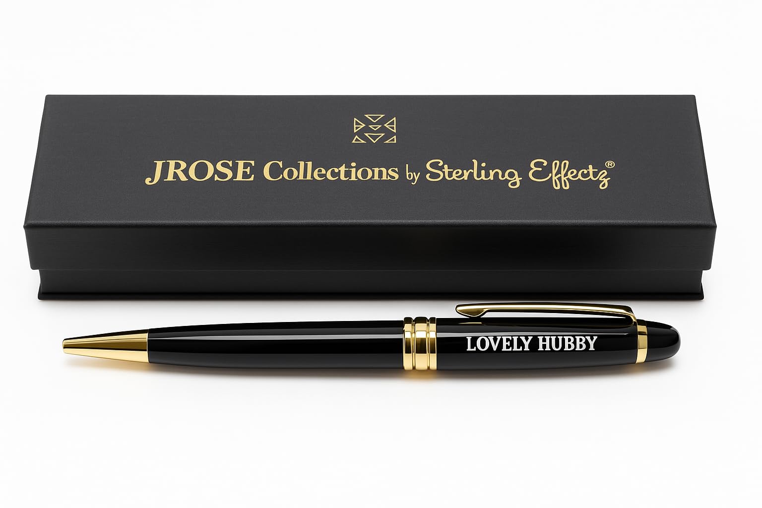Lovely Hubby Engraved Pen – Black & Gold Twist Ballpoint Pen with Black Ink, Gift Boxed – JROSE Collections by Sterling Effectz – Elegant Writing Pen for Husband, Anniversary or Everyday Use