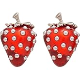 GBAHFY Red Strawberry Pearl Stud Earrings for Women Minimalist Cute Sweet Fruit Earrings Summer Party Jewelry