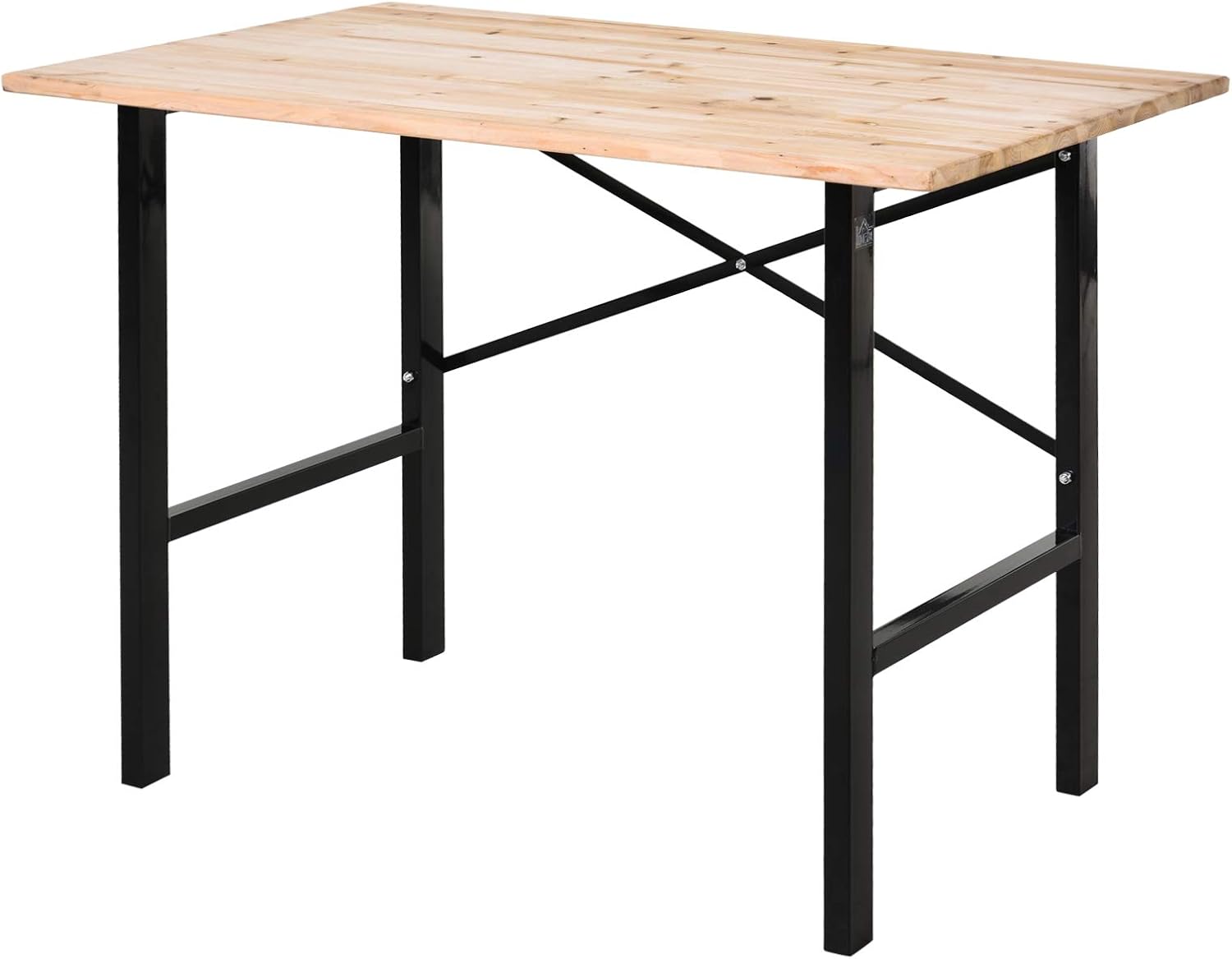 HOMCOM 46"L x 28"W Fir Wood Work Table with X-Shape Bracket for High Stability, and Large Tabletop, Natural/Black - - 