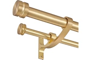 Double Drapery Curtain Rods, 72-144” Telescoping Curtain Rod with 1inch large rod and 5/8inch small rod, Modern Round Style F