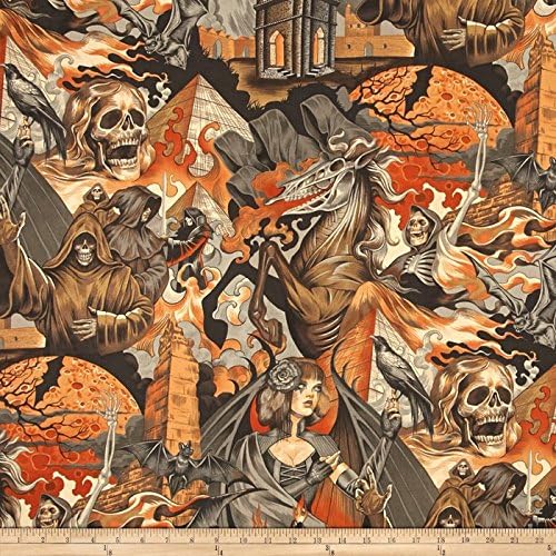 Alexander Henry Haunted House Heart of Darkness Black/Orange Fabric By The Yard