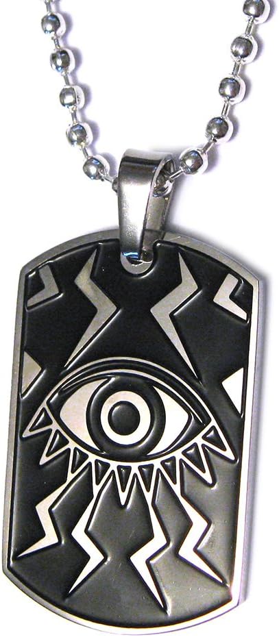 Psychedelic Art Pyramid Eye Black Enamel Stainless Steel 24" Ball-Chain Necklace shrooms