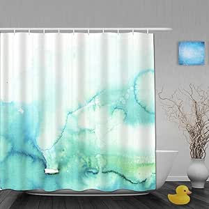 N\A Cortina de Ducha, Verde Azulado, Acuarela, Turquesa, Menta, Ombre