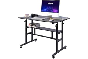AIZ Mobile Standing Desk, Adjustable Computer Desk Rolling Laptop Cart on Wheels Home Office Computer Workstation, Portable Laptop Stand Tall Table for Standing or Sitting, Black 31.5" x 19.7"