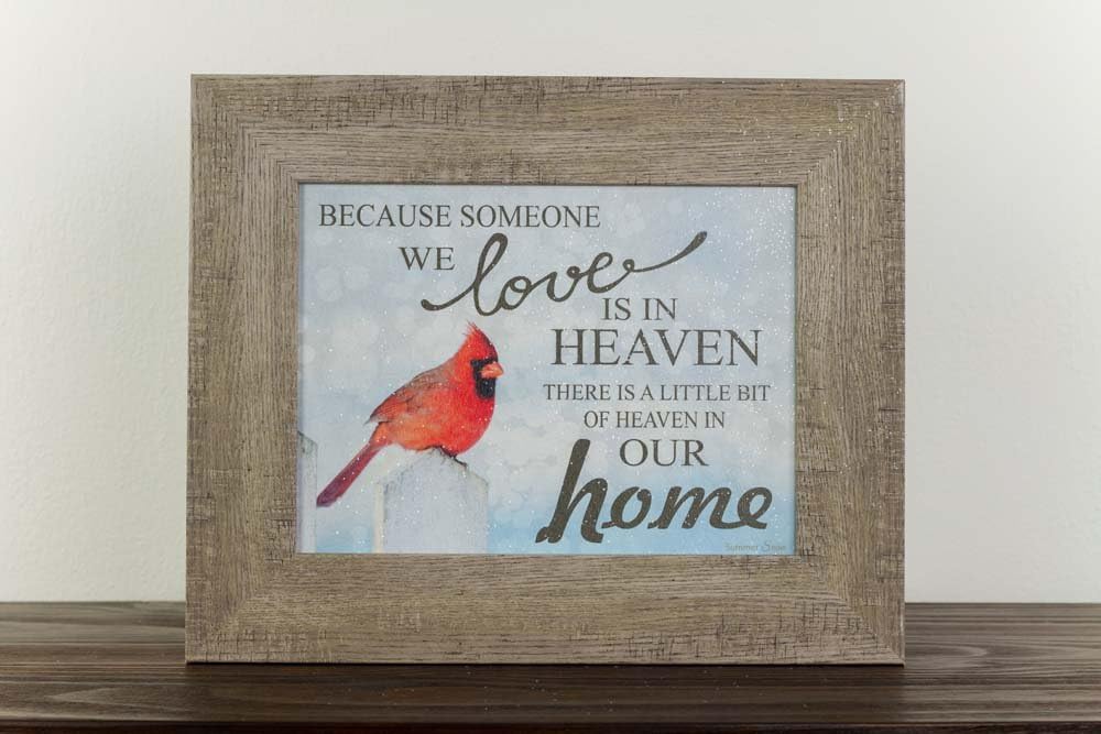 Because Someone You Love Is In Heaven Home Red Cardinal Religious Framed Art Decor 13x16" (Grey Frame)