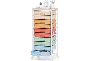 SYKIARIOL Rolling Cart with Drawers,10 Drawer Rolling Cart,Storage Cart with Wheels,Utility Cart with Drawers,Teacher Cart for Classroom Storage,Craft Cart with Wheels and Wooden Tabletop,Rainbow