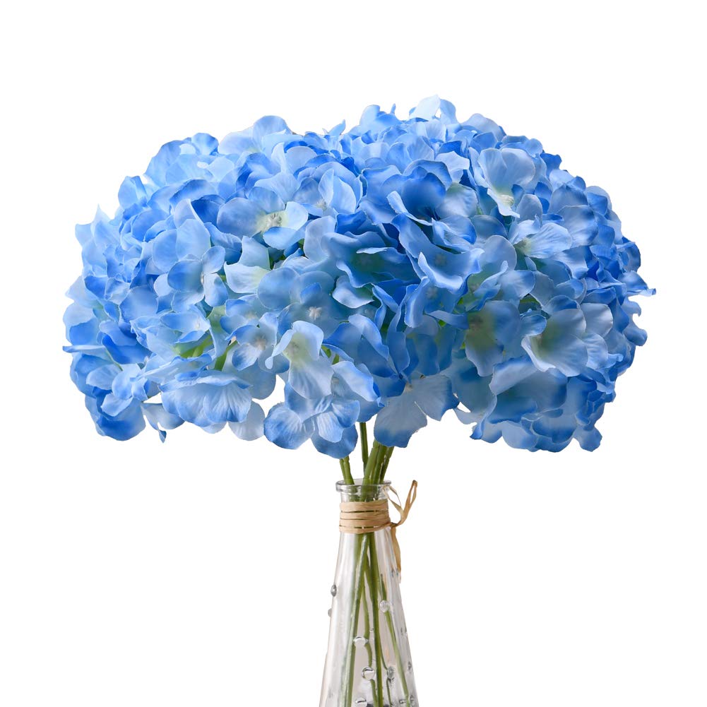 Aviviho Blue Hydrangea Silk Flowers Heads Pack of 10 Full Hydrangea Flowers Artificial with Stems for Wedding Home Party Shop Baby Shower Decor