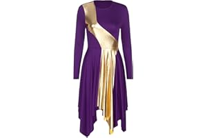 Freebily Liturgical Dancewear for Women Long Sleeve Contemporary Dance Costumes Asymmetrical Praise Dance Dresses
